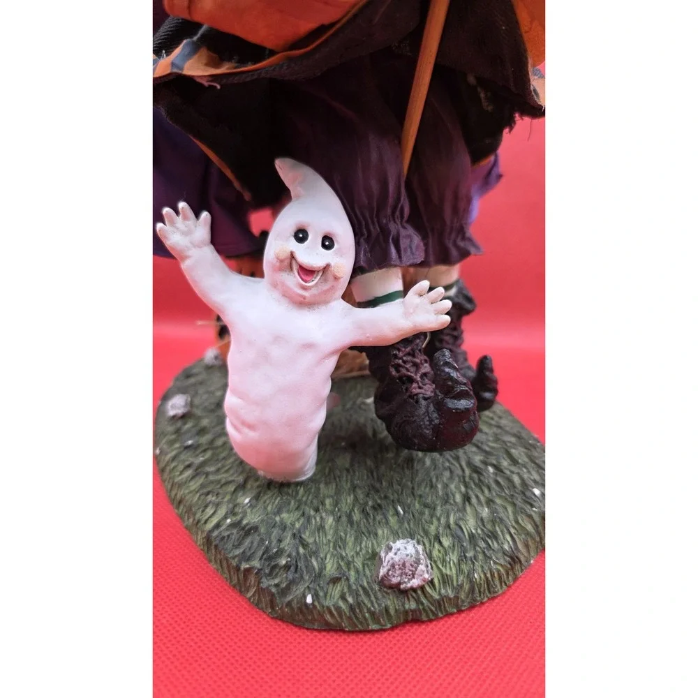 Vtg‎ Halloween Witch Ghost Pumpkin Jack-o'-lantern Figurine Resin & Paper-mâché